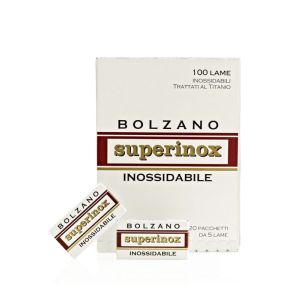 Confezione da 100 lame Bolzano Superinox in acciaio inossidabile.
