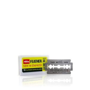 Confezione contente 10 lame Feather Double Edge New Hi-Stainless Platinum Coated.