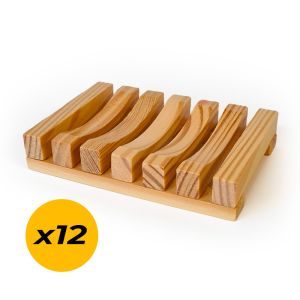 Confezione da 12 porta sapone in bamboo chiaro.